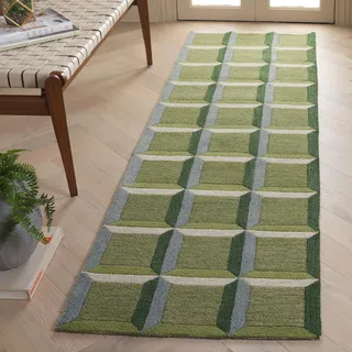 Safavieh Modern Teppich für Wohnzimmer, Esszimmer, Schlafzimmer - Genre Collection, Kurzer Flor, Grün und Beige, 62 x 240 cm