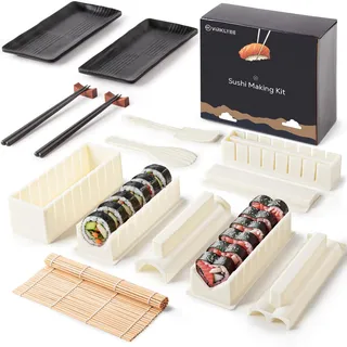 Virklyee Sushi Making Kit - 17 Stück DIY Set Mit Mehreren Formen, Matten, Teller, Essstäbchen (Weiß)