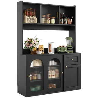 Redom Highboard schwarz aus MDF/Spanplatte mit Glastüren und LED-App-Steuerung, 120/35/167 cm, Schwarz , Holzwerkstoff , 120x167x35 cm , Esszimmer, Anrichten, Buffetschränke
