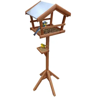 Relaxdays Vogelfutterhaus mit Ständer, wetterfestes Metalldach, Garten, Balkon & Terrasse, Vogelhaus, Tannenholz, orange