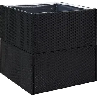 Pflanzkübel Schwarz 80x80x80 cm Poly Rattan - Schwarz