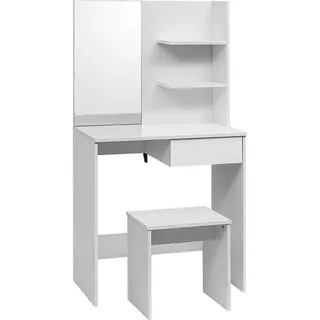 WOLTU MB6045ws Schminktisch im Stil Barock und Modern,Schminktisch mit Spiegel und Hocker,75x40x138cm Weiß - Weiß