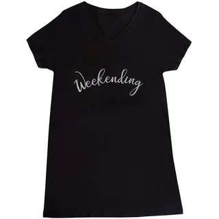 Smart & Sexy Damen Oversized-Schlafshirt mit V-Ausschnitt Pyjamaoberteil, Schwarzer Farbton (Weekending), X-Small