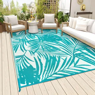 Famibay Outdoor Teppich Wetterfest Terrassenteppich Kunststoff Gartenteppich Outdoorteppich Leichtgewicht Faltbare Picknickdecke Außen Teppich für Terrasse Garten Balkon (Teal, 150 x 245 cm)