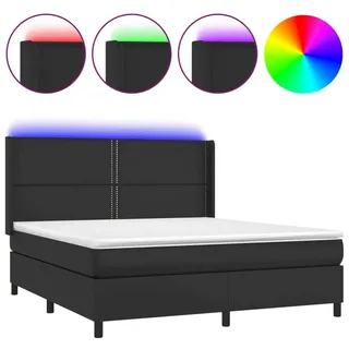 vidaXL Boxspringbett mit Matratze & LED Schwarz 180x200 cm Kunstleder - Schwarz