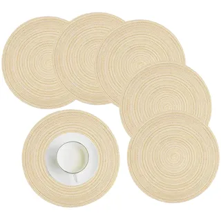 HEYOMART 6er Set Platzsets Rund Geflochtene Tischsets Abwaschbar Beige Rund Platzsets Waschbar Hitzebeständig Platzdeckchen Weihnachten für Hochzeit, Fest, Küche, Dekor - 38cm