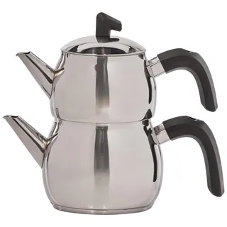 Karaca Belinay Mittelgroße Schwarze Teekanne Set Edelstahl, Turkischer Teekocher: 1 L Wasserkocher: 1,6 L, Teekannen, Schwarze