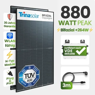 Tepto Balkonkraftwerk 2x bifazial 870 W inkl. 800 W FoxEss M1-800-E Wechselrichter