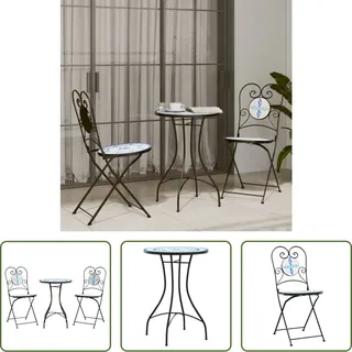 The Living Store Mosaik-Bistro-Set Blau und Weiß Eisen und Keramik - Blau