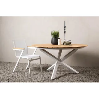 gardenson Gartentisch Ø 140 x 75 cm Weiß/Teak