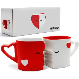 MIAMIO - Kaffeetassen/Küssende Tassen Set Geschenke für Frauen/Geschenke für Männer/Freund/Freundin Hochzeitsgeschenke für brautpaar/Weihnachten aus Keramik (Rot)