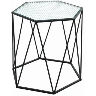 Haku-Möbel Beistelltisch Leeds Klar, Schwarz Metall, Glas sechseckig 40x46x46 cm