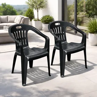 2 Stapelstuhl Bistrostuhl Gartenstuhl Wetterfest Anthrazit Kunststoff - Grau