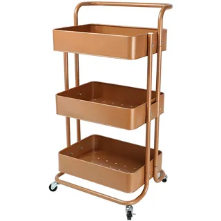Echtwerk Servierwagen für Küche/ Bad/ Büro mit 3 Ebenen, Küchenrollwagen mit Schubladen, Werkzeugwagen, Allzweckwagen mit Schiebegriff, Kupfer-Edition, 43 x 32 x 86 cm