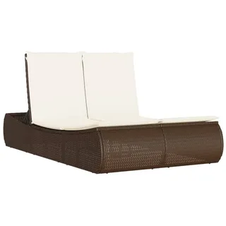 vidaXL Doppel-Sonnenliege mit Auflagen Braun Poly Rattan - Braun