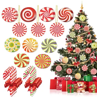 33 Stück Weihnachtsdekorationen Zuckerstangen-Ornamente – Bunte Zuckerstange, Lutscher, Pfefferminze, hängende Weihnachtsschmuck für Weihnachtsbaum, Party-Dekoration, Süßigkeiten-Motto-Partyzubehör