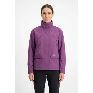 Funktionsjacke JACK WOLFSKIN "FIND THE WILD JKT W", Damen, Gr. S (36), lila (freesia), Web, Obermaterial: 86% Polyamid, 14% Elasthan. Futter: 100% Polyester, kariert, unifarben, Basic Po-bedeckend, elastischer Bund, Jacken Funktionsjacke, winddicht, atmungsaktiv, Übergangsjacke, hoher Stehkragen