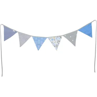 PREMYO Wimpelkette Kinderzimmer Jungen Stoff - 6 Wimpel Girlande Bunt Beidseitig - Babyzimmer Deko Blau Grau