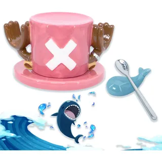 Roffatide Anime One Piece Tony Chopper Kaffeetassen Sabo Hut Keramik Kaffee Tee Milch Tasse Büro Tasse Geschenk oder Souvenir für Weihnachten Geburtstag Rosa (Löffel+ Laboon Löffel Halter)