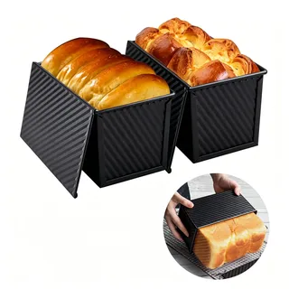 inodiref 2 Stück Toastbrot Backform Mit Deckel 450g Teig Antihaft | Kastenform Mit Deckel, Schwarz Riffelung Brotbackform Mit Deckel, Kastenform Brot Toastbrotform zum Backen Kuchen Sandwiches