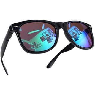 Miobo Retro Sonnenbrille, verspiegelt, Nerd-Design, Unisex, Club-Stil, UV400, L, Schwarz Karibikblau