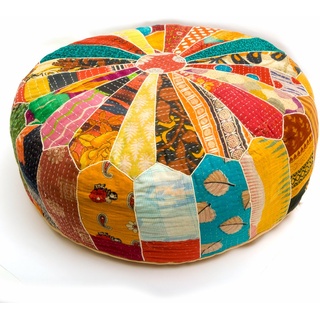 Mandala Life ART Sitzkissen Pouf Handgefertigter Dekorist Vintage Pouf Sitzpouf Groß Orientalische Sitzkissen Rund Ottoman Pouf Bodenkissen Orientalische Deko 100% Baumwolle Ungefüllt 60X20Cm