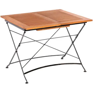 Gardenson Gartentisch , Naturfarben, Schwarz , Holz, Metall , Eukalyptusholz , massiv , rechteckig , 90x74x100-150 cm , FSC Mix , ausziehbar, klappbar , Gartenmöbel, Gartentische, Gartentische ausziehbar