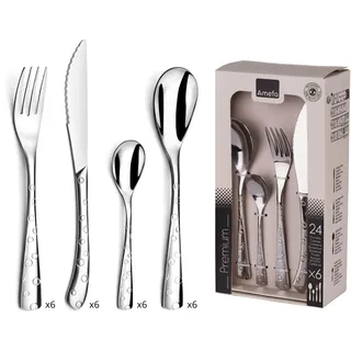 Amefa Besteck-Set FLOCON, Tafelbesteck mit Seifenblasen-Gravur, für 6 Personen, Edelstahl glänzend, 24-teilig