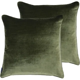 Paoletti Luxe Velvet Twin Pack Feather Gefüllte Kissen, Samt, Olive, 55 x 55cm, 2