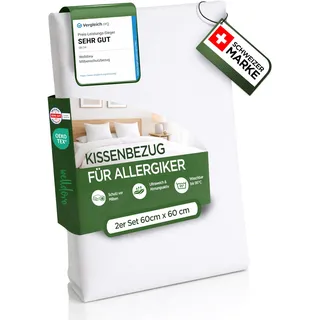 Welldora ǀ 2er-Set Milbenbezug Kissen 60x60 ǀ Allergiker Kissenbezug fachärztlich getestet ǀ Premium Encasing mit Reissverschluss ǀ Allergiker Bettwäsche