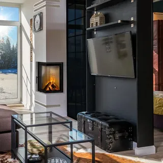 Kamineinsatz aus Stahl KRATKI MBN rechts 10 kW Ø 200 - Schwarz