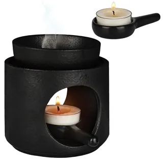 bssmmai 2 in 1 Duftlampe für ätherische öle Teelicht, Duftöl Lampe Keramik Schwarz mit Teelichthalter, Aromalampe, Stövchen für Duftöle, Räucherstövchen für Aromatherapie und Dekoration