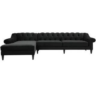 Ecksofa Schwarz Wohnlandschaft Couch Eckgarnitur Polster Samt Stoff Möbel Design - Schwarz