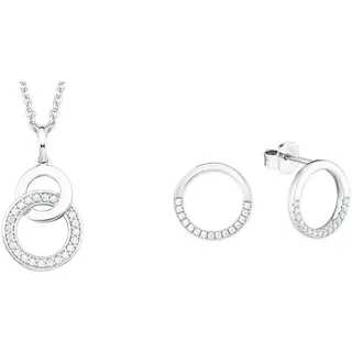 s.Oliver Damen Schmuck-Set: Kette mit Anhänger & Ohrstecker, 925 Sterling Silber, Zirkonia, 45 cm, Silber, Geschenkbox, 2018676
