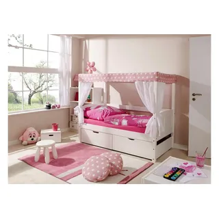 Himmelbett Lino Mini Kiefer weiß inkl. 2 Schubkästen stern-rosa