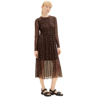TOM TAILOR Denim Damen Mesh Kleid mit Muster, 34263 - Brown Dot Print, L