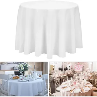 WISFOR Tischdecke Weiss Rund 230cm, Weiß Bankett Tischdecke aus 100% Polyester, waschbar für Party Hochzeit Restaurant - Weiß