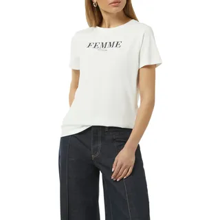 T-Shirt COMMA, Damen, Gr. 34, weiß, Single Jersey, Obermaterial: 57% Baumwolle, 37% Modal, 6% Elasthan, bedruckt, unifarben, normal hüftbedeckend, Rundhals, Shirts T-Shirt, mit Statement-Print