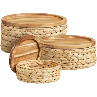 Korbset , Naturfarben , Holz, Naturmaterialien , 3-teilig , Akazie , rund , Ordnen & Aufbewahren, Körbe, Dekokörbe