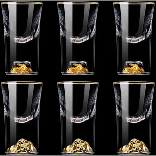 Fonyet Stamperlgläser 6er Set Kreative Schnapsgläser Shotgläser Vodka Gläser mit Goldberg und Goldfolie am Boden für Party, Ideal für Grappa, Cognac, Wodka, Korn, Spülmaschinenfest