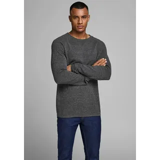 Rundhalspullover JACK & JONES "JJEHILL KNIT CREW NECK NOOS", Herren, Gr. M, grau (dunkelgrau melange), Strick, Obermaterial: 100% Baumwolle, meliert, regular fit normal, Rundhals, gerader Abschluss, Pullover Rundhalspullover, Baumwolle, regular fit