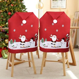 Figarge Weihnachtsstuhlüberzug 4er Set Stuhlhussen für Weihnachten Stuhlbezug Weihnachtsdeko Husse für Stühle Überzieher Stuhlabdeckung im weihnachtlichen (Rot-1)