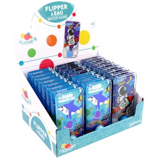 FLYPOP'S - 24er-Pack Wasserspiel Flipper - Geschicklichkeitsspiel - 031842PA - Zufälliges Modell - Kunststoff - Kinder - Erwachsene - Vintage-Spiel - 90er Jahre - Geburtstag - 14cm x 7cm - Ab 3 Jahren