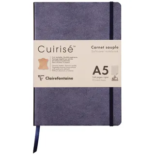 Clairefontaine 400094C Notizbuch (mit Perlmutt-Effekt mit Softcover aus Leder, DIN A5, 14,8 x 21cm, 72 Blatt, liniert, Gummizugverschluß, Lesezeichen) 1 Stück petrolblau