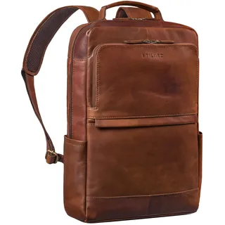 STILORD Barney Schmaler Laptop Rucksack 15,6 Zoll Leder sportliches Design Rucksack mit vielen Fächern Unirucksack Studenten Tagesrucksack für Damen un Herren Farbe:Cognac - braun