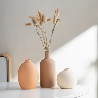 Keramikvase 3er-Set, Moderne böhmische Bauernhausdekoration, Moderne Bauernhausdekoration, für Wohnzimmer, Tisch, Regal, Eingangsbereich. (Hellbraun Orange Beige)
