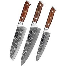 Kensaki 3er Messerset aus Damaszener Stahl Küchenmesser Japanischer Art hergestellt aus 67 Lagen Damaststahl Gehämmert Tetsu Serie KEN-153 3er Set