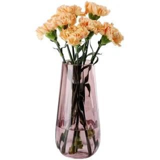 JAKY-Global Glas Vase Modern Groß, Konische Gerippte Blumenvase 25,0cm Hoch Glasvase Heimdekoration Tischdeko für Büro Wohnzimmer Hochzeiten Party Events(Rosa)