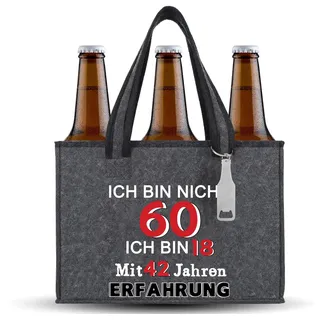 Geschenk 60 Geburtstag Mann Enthält Männerhandtasche Bier Bierflaschen Flaschenöffner, Herrenbierbeutel für 6 Flaschen Bier Geschenk für Familie, Freunde und Kollegen