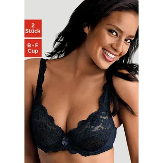 Bügel-BH, Damen, Gr. 100, Cup E, schwarz (schwarz, weiß), Spitze, Obermaterial: 80% Polyamid, 20% Elasthan, PETITE FLEUR BY LASCANA, BHs Bügel-BH, aus Spitze, Dessous – auch ideal für große Größen